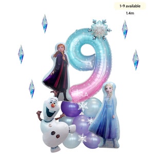 Personalised large Frozen Elsa Olaf 40inch number standing balloon bouquet instructions no helium girls children kids birthday snow party