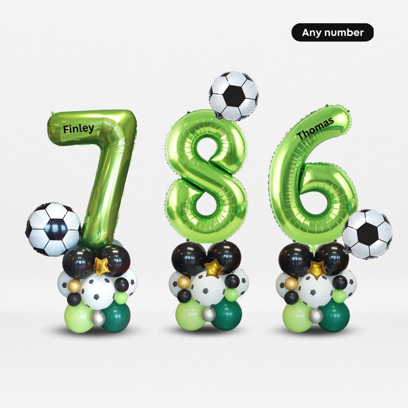 Personalised green blue 40inch number football balloon bouquet sculpture stand girls boys football sports birthday party decoration image 3