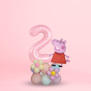 Personalised large peppa pig baby pink 40inch number standing balloon flowers bouquet, no helium girls children kids 1st birthday party image 3
