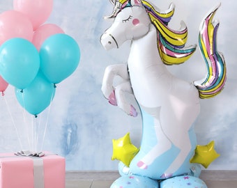 Free standing unicorn baby shower new born children kids boys girls foil balloon birthday party decoration