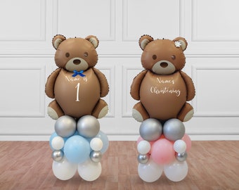 Cute teddy bear baby shower christening personalised 12" balloon stand stack bouquet children kids adults milestone 1st 2nd birthday party