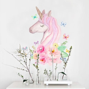 Unicorn flower wall stickers girls children room decoration removable