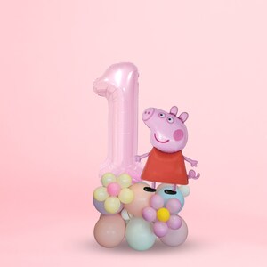 Personalised large peppa pig baby pink 40inch number standing balloon flowers bouquet, no helium girls children kids 1st birthday party image 2