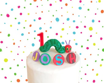 Personalised names handmade the very hungry caterpillar modelling clay birthday cake topper for girls boys birthday party decoration 1st