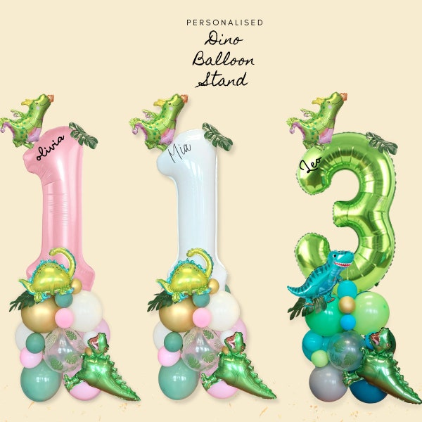 Personalised pink sage green jungle dinosaur leaves balloon sculpture bouquet stand for girls boys birthday party decoration 1st no helium