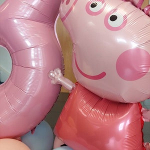 Personalised large peppa pig baby pink 40inch number standing balloon flowers bouquet, no helium girls children kids 1st birthday party image 5