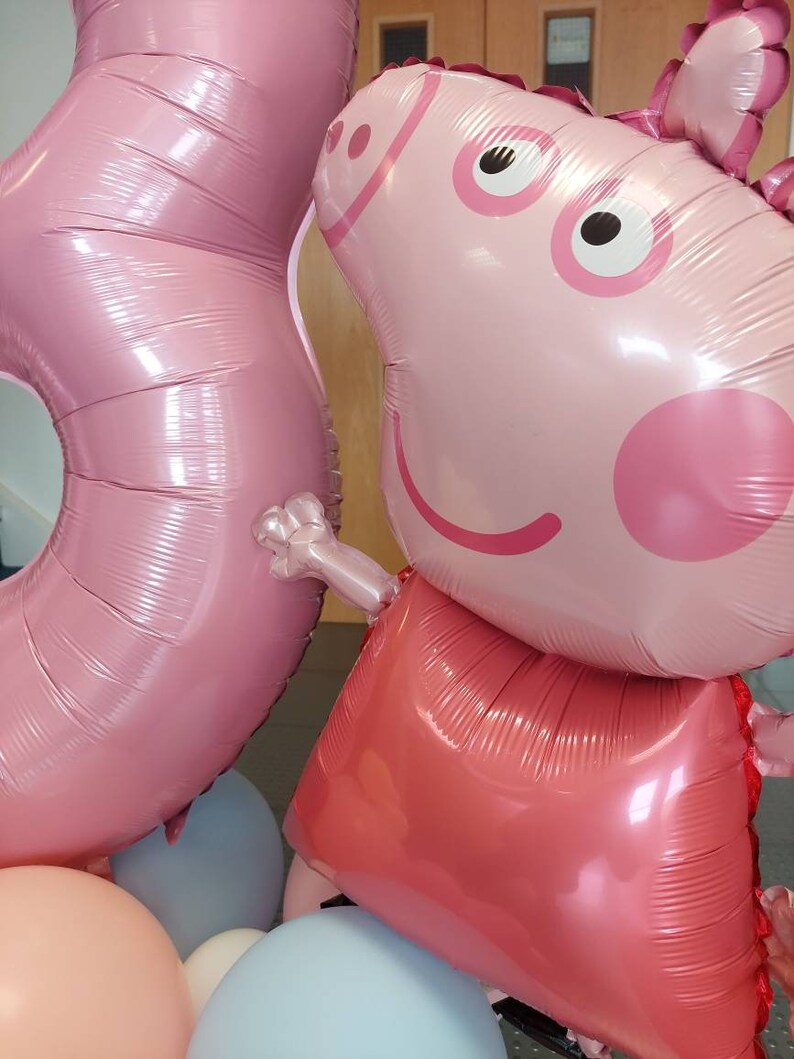 Personalised large peppa pig baby pink 40inch number standing balloon flowers bouquet, no helium girls children kids 1st birthday party image 5