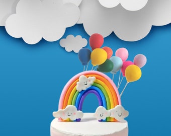 Handmade cute rainbow and balloons cake topper for children birthday cake design your own cake reusable and fun