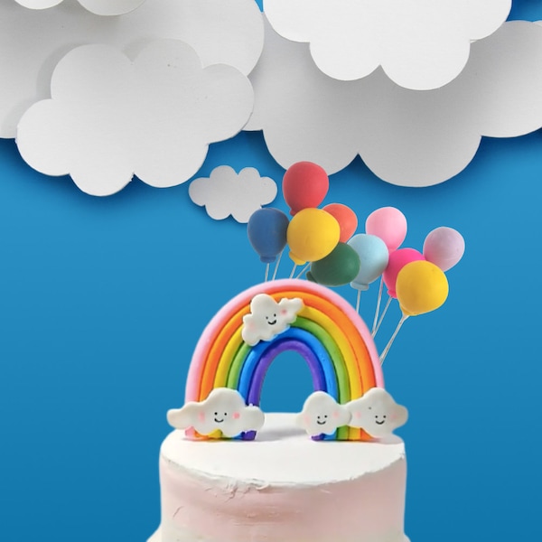 Handmade cute rainbow and balloons cake topper for children birthday cake design your own cake reusable and fun