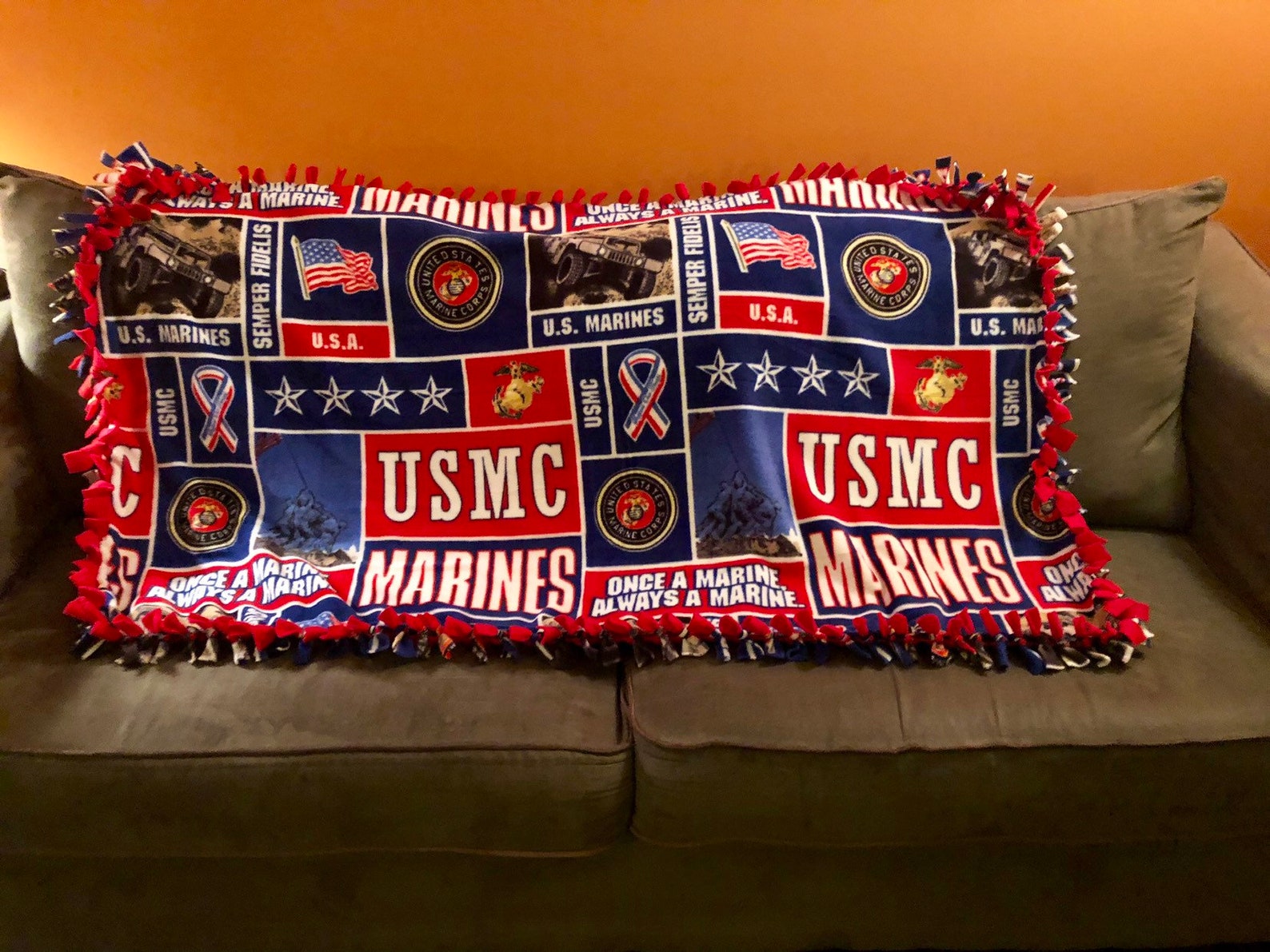 This is a Small United States Marine Corps Fleece Blanket Etsy