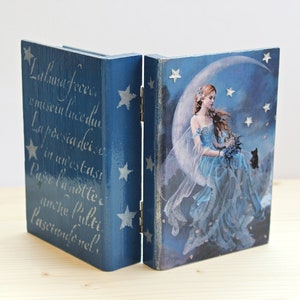 Livre boîte fantaisie céleste, boîte à bijoux en bois fée bleue, idée cadeau mignonne pour filles et adolescents, cadeau de grand-mère ou de tante