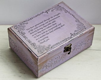 Purple Personalized Tea box, favorite quote gift, gift for teacher, custom writing gift for woman, sentimental gift for mum