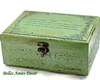 Personalized Tea box, favorite quote gift, chic gift for teacher, custom writing gift, retro shabby keepsake box