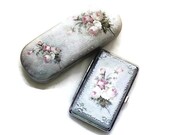 Roses set, cigarette case, business cards holder woman, eyeglasses case, gift for woman, shabby chic set, roses gift set, smokers gift roses