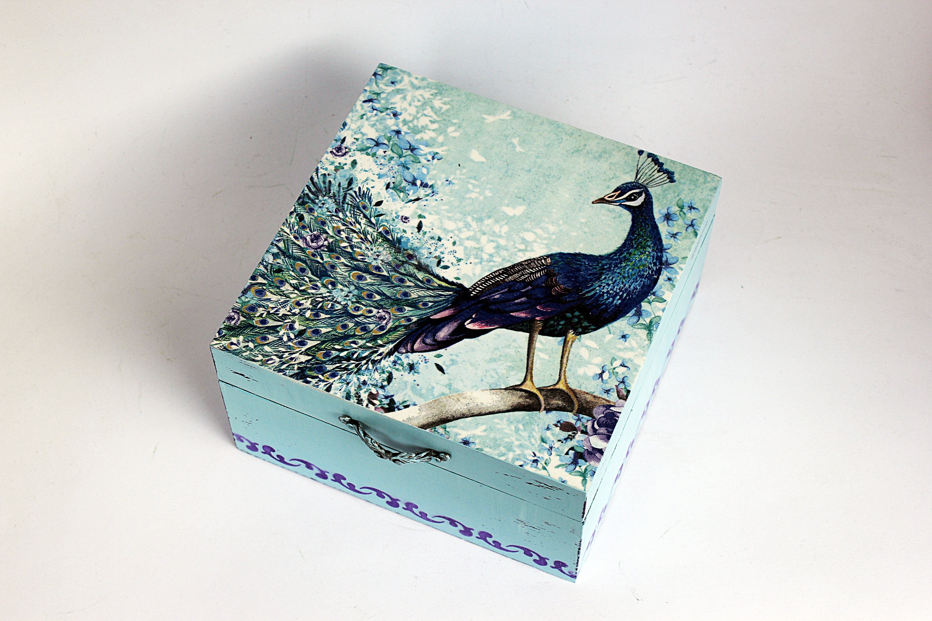 Peacock Wooden Jewelry Box Elegant Gift for Woman Chic Blue Etsy