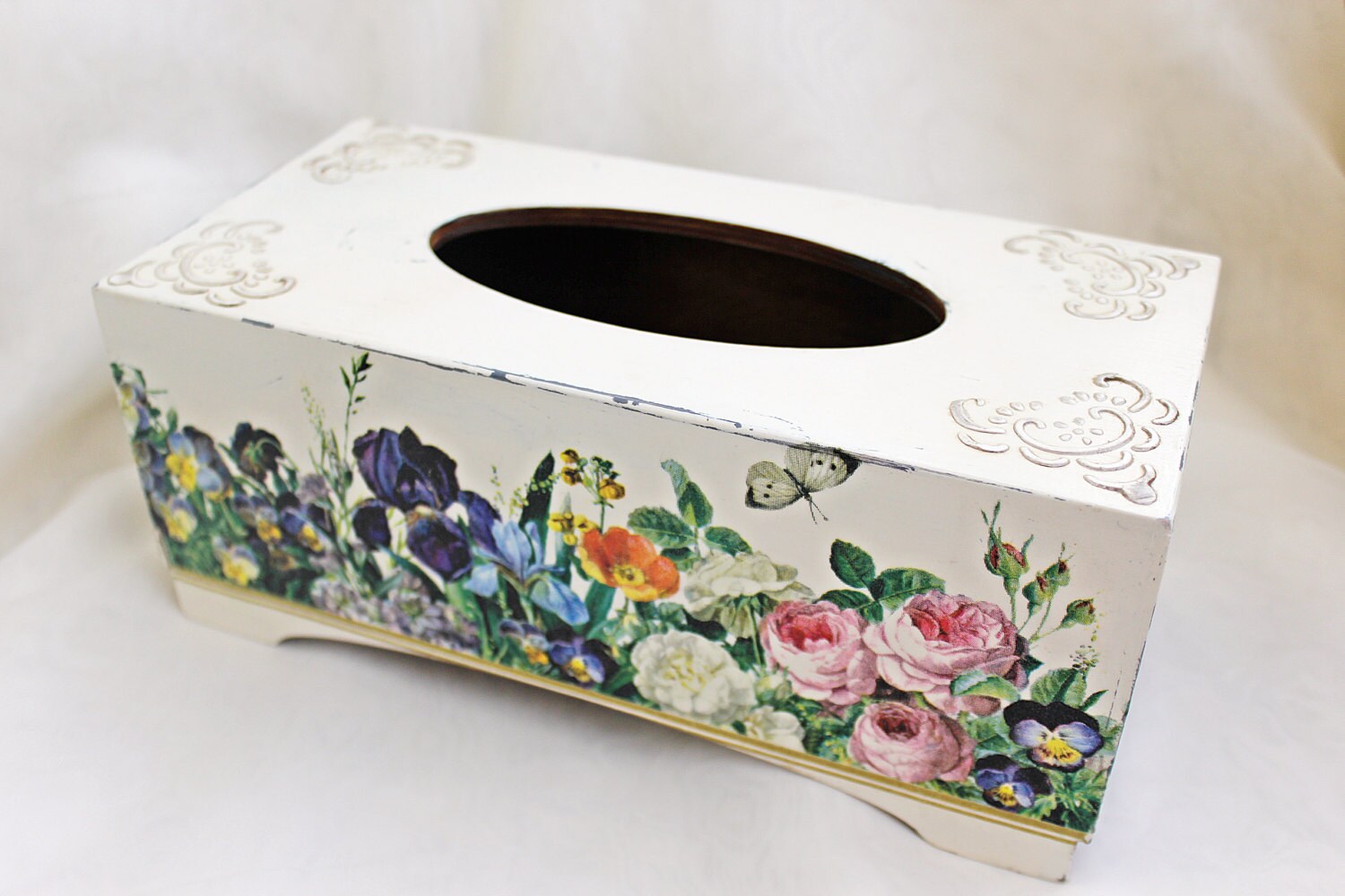 Shabby chic Tissue box cover wooden decoupage box tissue box Etsy