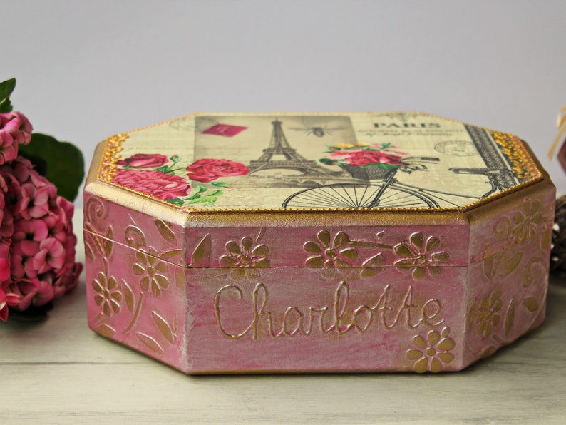 Personalized Jewelry Box Paris Eiffel Tower Keepsake Box