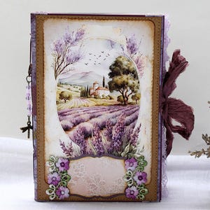 Lavendel Handgemachtes Retro-Chic Junk Journal, shabby Reisetagebuch mit Taschen, Elegantes Blumen Geschenk für Mutter oder Frau, Provinz lila