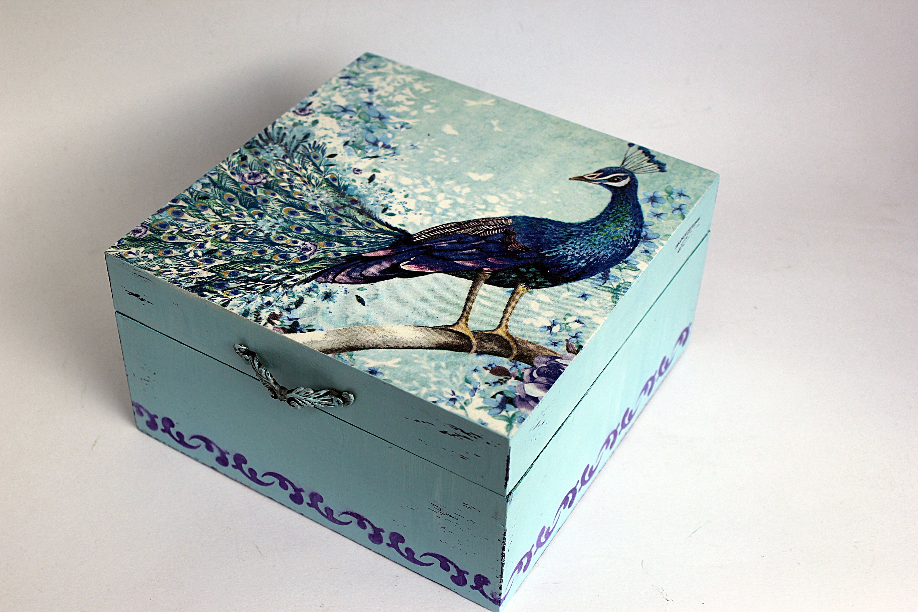 Peacock Wooden Jewelry Box Elegant Gift for Woman Chic Blue Etsy