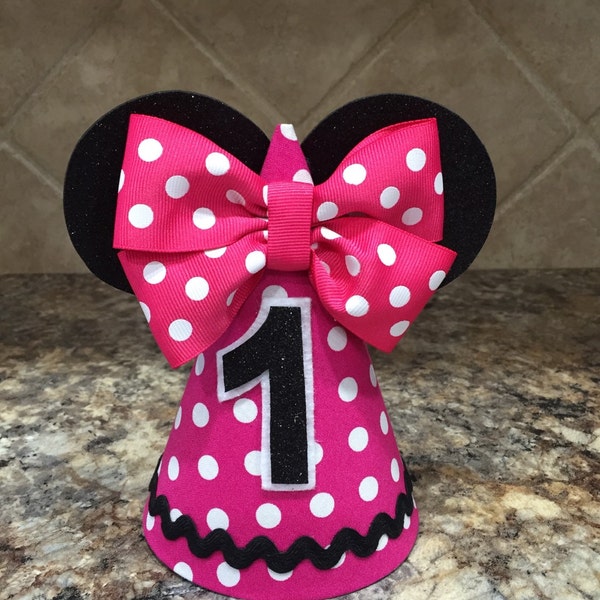 Minnie Mouse Birthday hat, pink, first Birthday, Minnie Birthday outfit, 1st Birthday