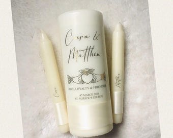 Claddagh Wedding candles, Gold Unity Candles Set, Personalised Wedding candles, Wedding gift, Irish Wedding candles, Keepsake