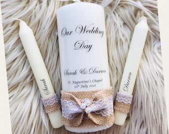 Wedding candles, Rustic wedding candles, Unity candles set, Personalised wedding candles, Personalised unity candles, Keepsake, Gift, UK