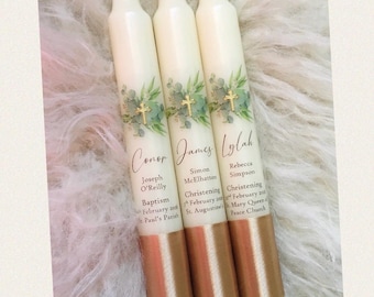 Personalised Christening candle, Personalised Baptism candle, Christening candle, Baptism candle, Baptismal candle, Eucalyptus Leaf, UK