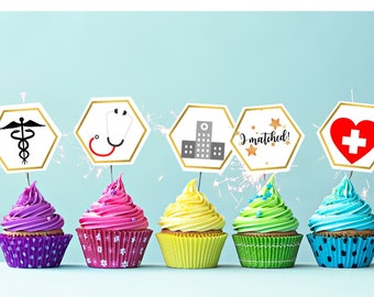 Toppers de cupcake para dia de jogo de residência | Toppers de cupcake com tema médico para download digital