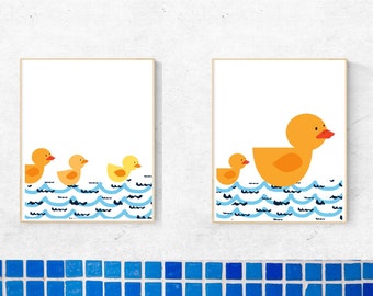 Rubber Duck Prints | Kids Bathroom Wall Art | Set of 2 - 8x10 inch prints | Instant Download