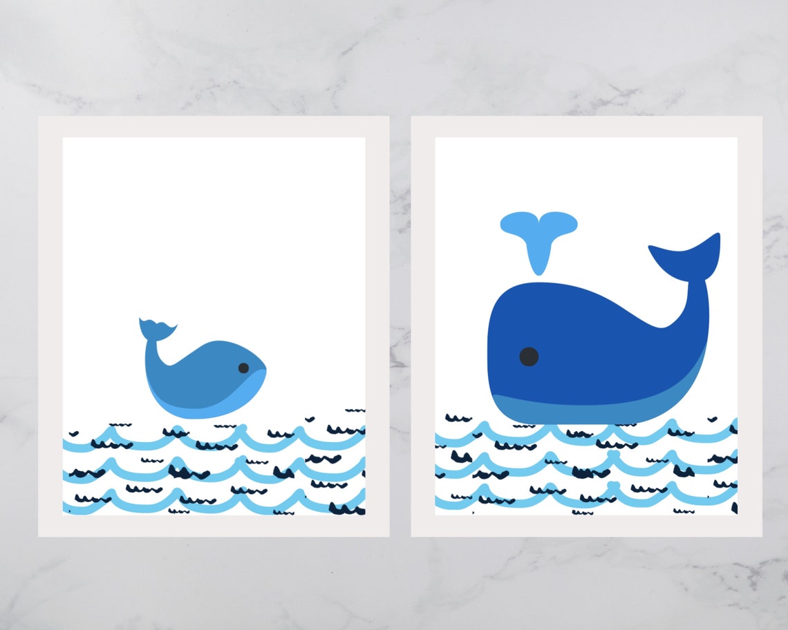 Whale Art Prints for Kids Bathroom Instant Download Set of | Etsy