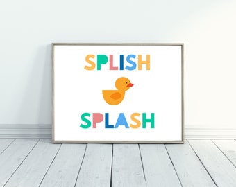 Kids Bathroom Art | Splish Splash Duck 8x10 print | Instant Download