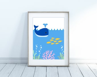 Sea Life Art Print for Kids Bathroom | Instant Download | One print 8x10 and 11x14