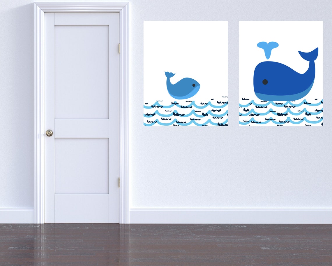 Whale Art Prints for Kids Bathroom Instant Download Set of | Etsy