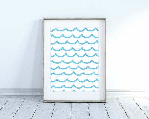 Minimalist Ocean Waves Print for Kids Bathroom | Instant Download | 8x10 and 11x14 inches