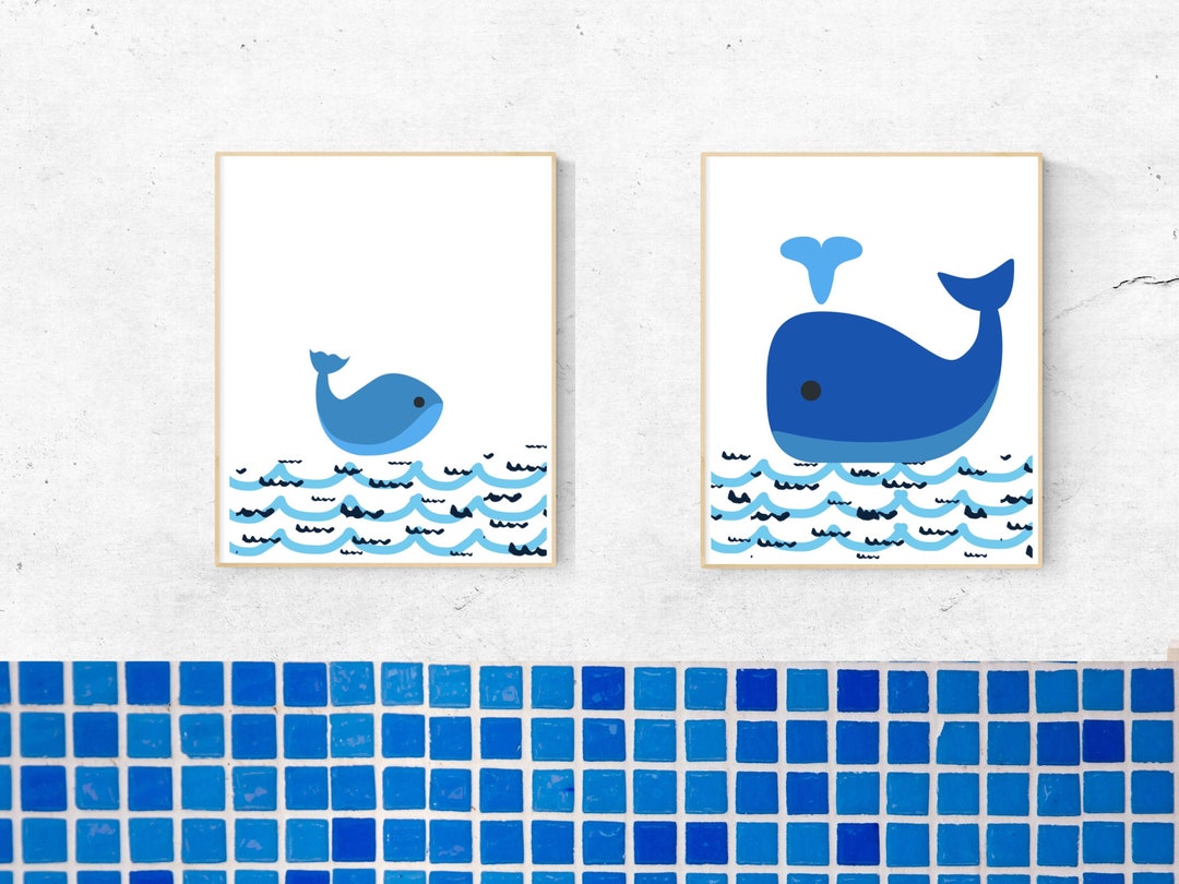 Whale Art Prints for Kids Bathroom | Instant Download | Set of 2 Prints ...