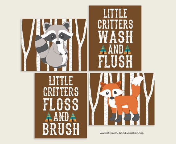 Canvas Woodland Animals Bathroom Wall Art Forest Animals Etsy