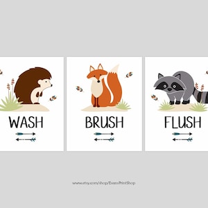 Woodland Creatures Bathroom Art Prints Set of 3 Woodland Bathroom Decor Woodland Animals Decor Woodland Bathroom Fox Bathroom Wall Decor