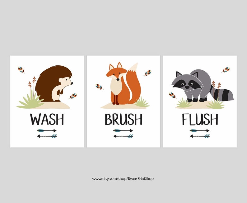 Woodland Creatures Bathroom Art Prints Set of 3 Woodland Etsy
