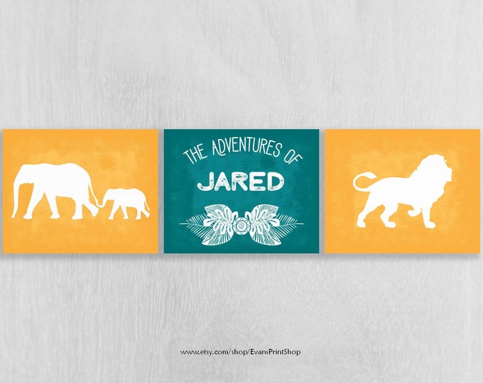 Personalized Safari Nursery Art Prints Set of 3 Adventure Nursery the