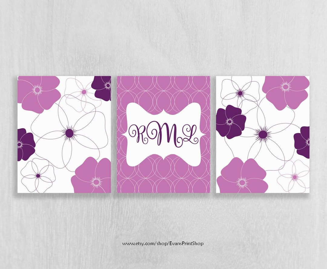 CANVAS Purple Nursery Decor Set of 3 Purple Nursery Wall Art Etsy