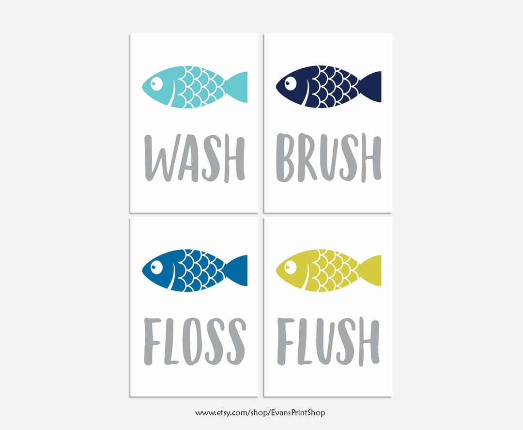 CANVAS Fish Bathroom Wall Art Fish Bathroom Decor Brush Etsy