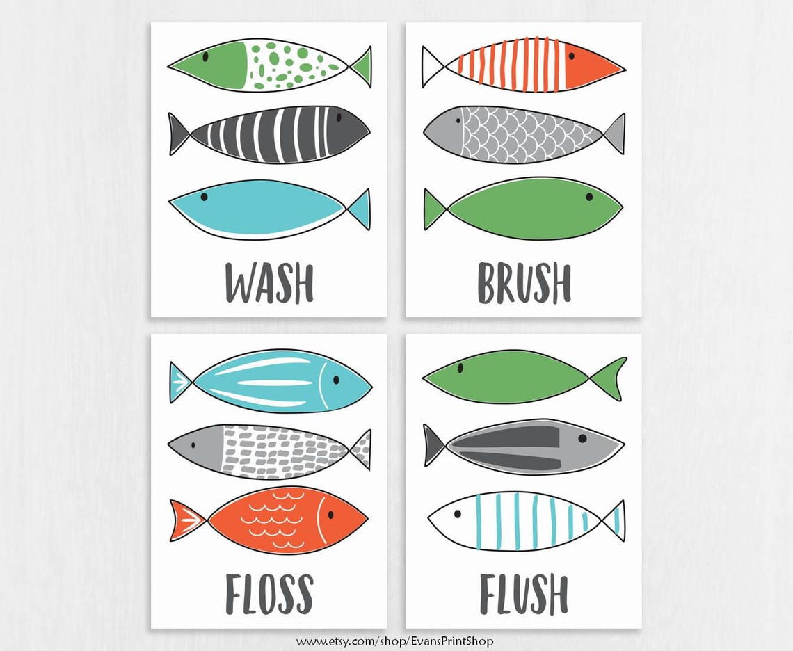 CANVAS Fish Bathroom Wall Art Fish Bathroom Decor Brush Etsy