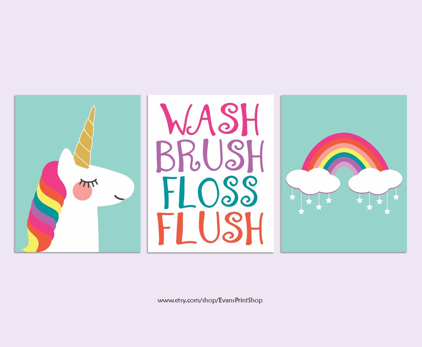 Unicorn Bathroom Decor Set of 3 Art Prints Unicorn Etsy