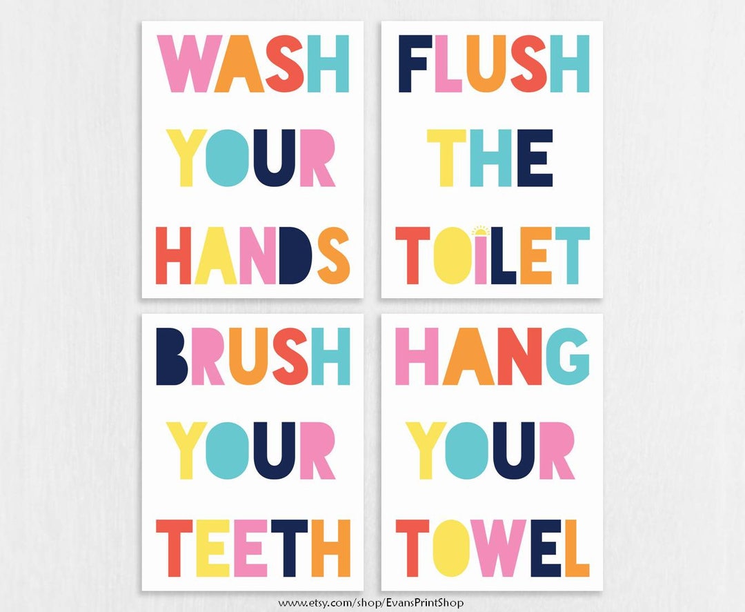 CANVAS Bathroom Wall Art Bright Bathroom Decor Wash Brush Hang Flush ...