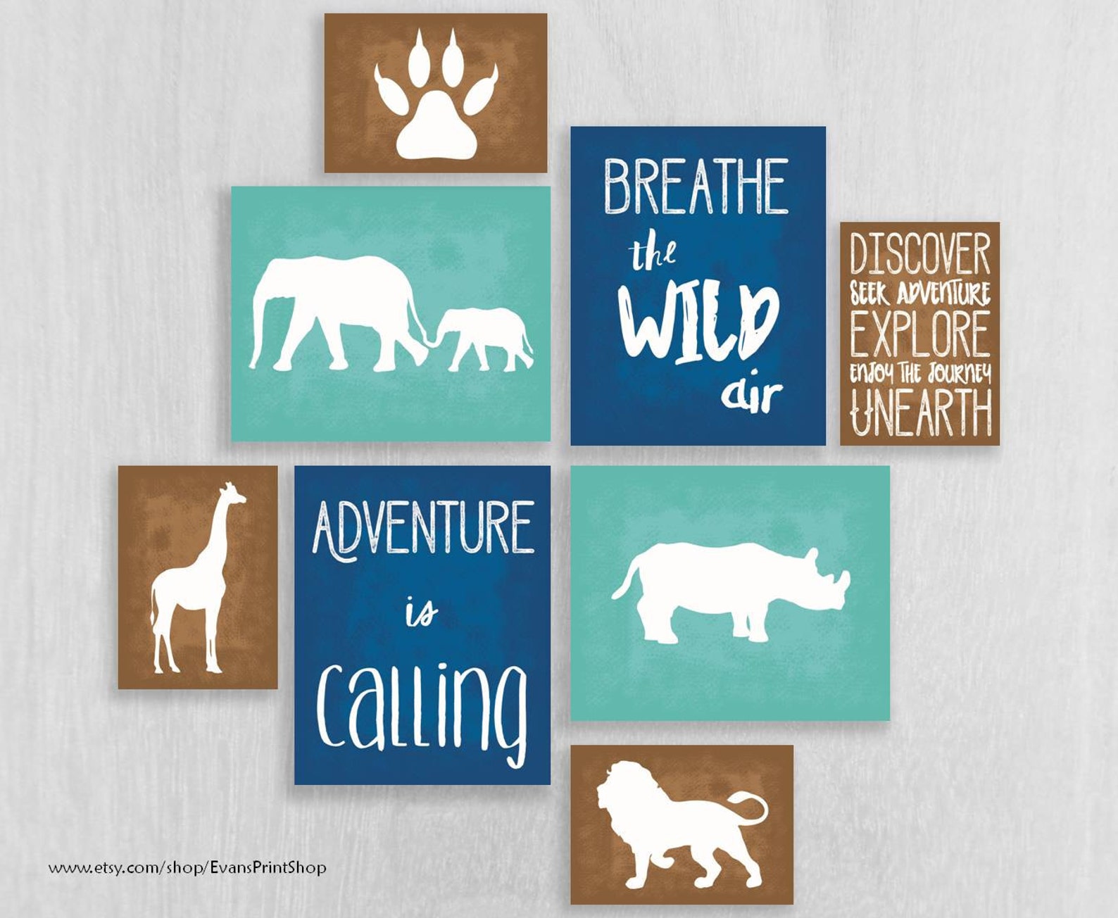 CANVAS Safari Nursery Art Set of 8 Adventure Nursery Art Etsy