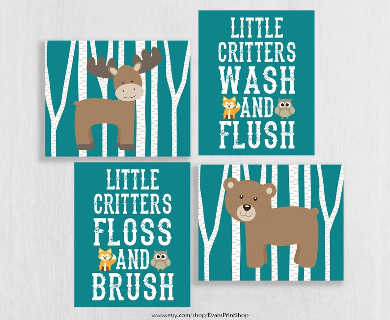 CANVAS Woodland Bathroom Decor Woodland Animals Bathroom Etsy