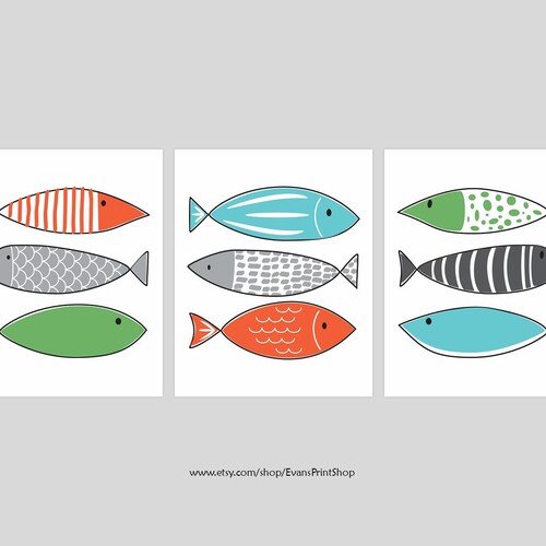 Fish Bathroom Decor Set of 3 Art Prints Fish Wall Art Etsy