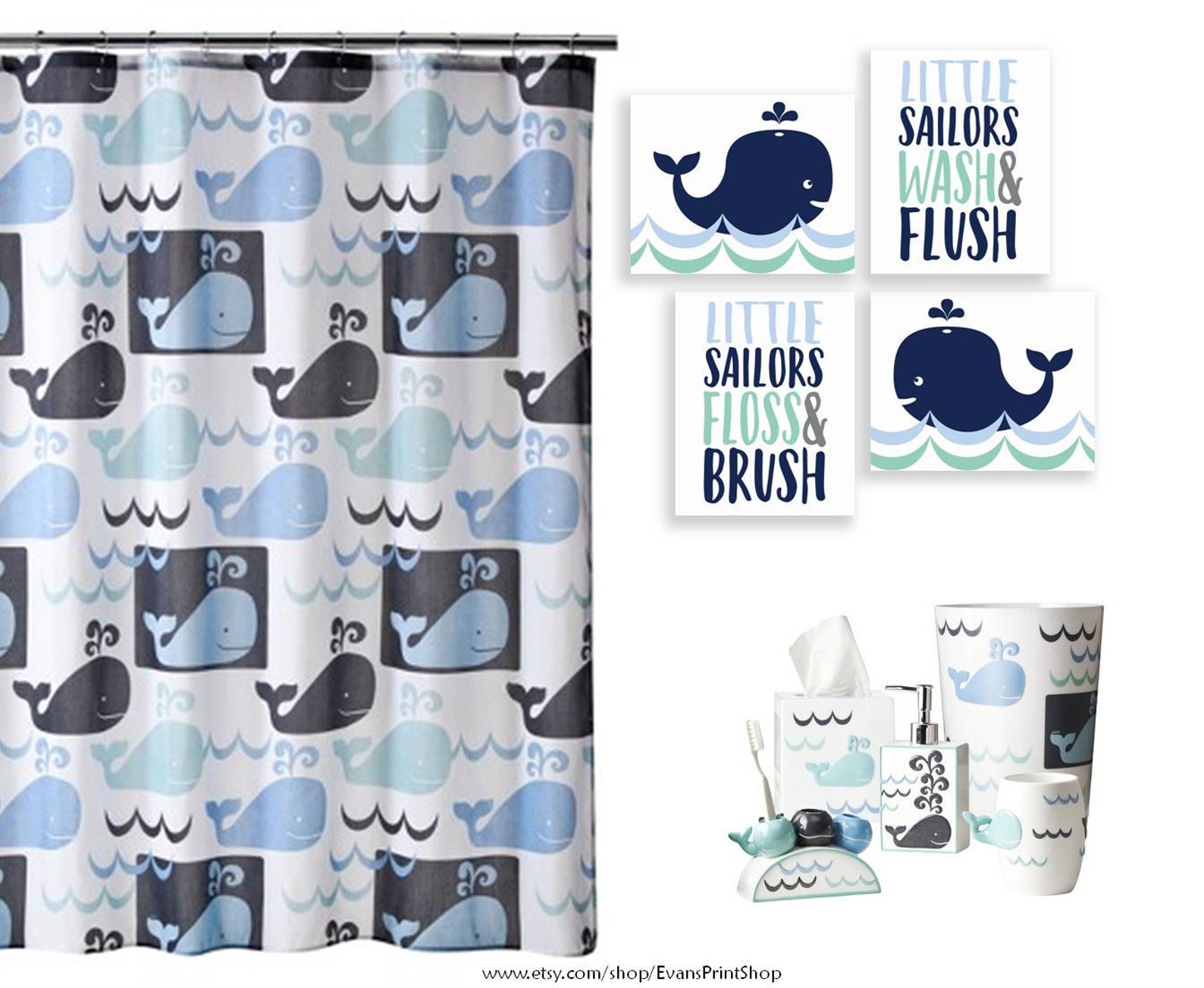Whale Bathroom Art Prints Set of 4 Whale Bathroom Decor Etsy