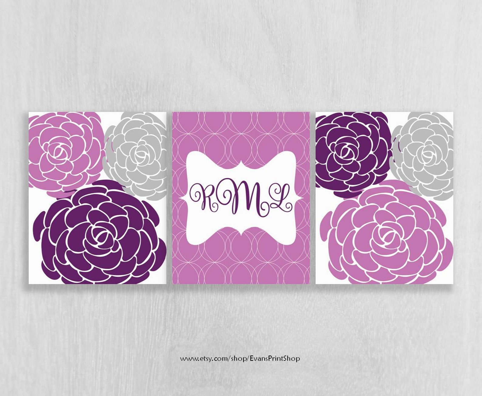 Purple Nursery Wall Art Flower Nursery Art Prints Set of 3 Etsy