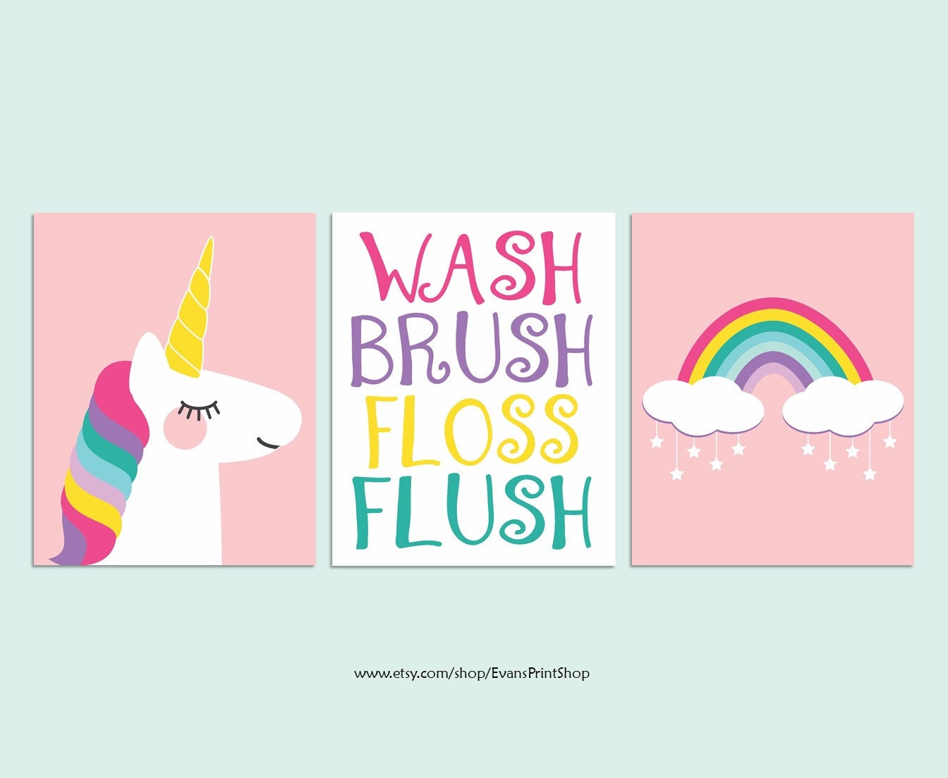 Unicorn Bathroom Decor Set of 3 Art Prints Unicorn Etsy